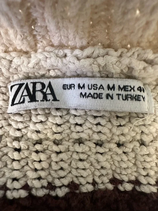 #175- Zara Cream and Brown Striped Crewneck Sweater - Picture 10 of 10